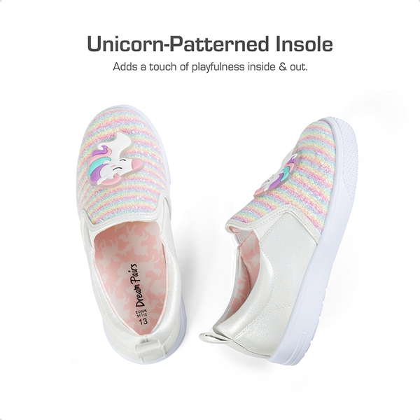 [Storybook Unicorn] Toddlers & Little Girls' Slip On Walking Sneakers - RAINBOW IVORY - 2